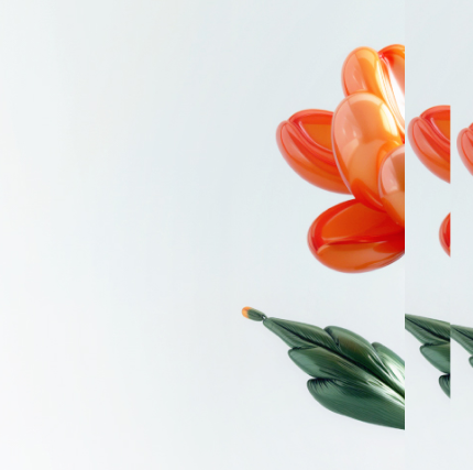 Balloon sculpture of an orange flower with the text 'Delivering impact across the connected ecosystem' displayed next to it Balloon sculpture of an orange flower with the text 'Delivering impact across the connected ecosystem' displayed next to it